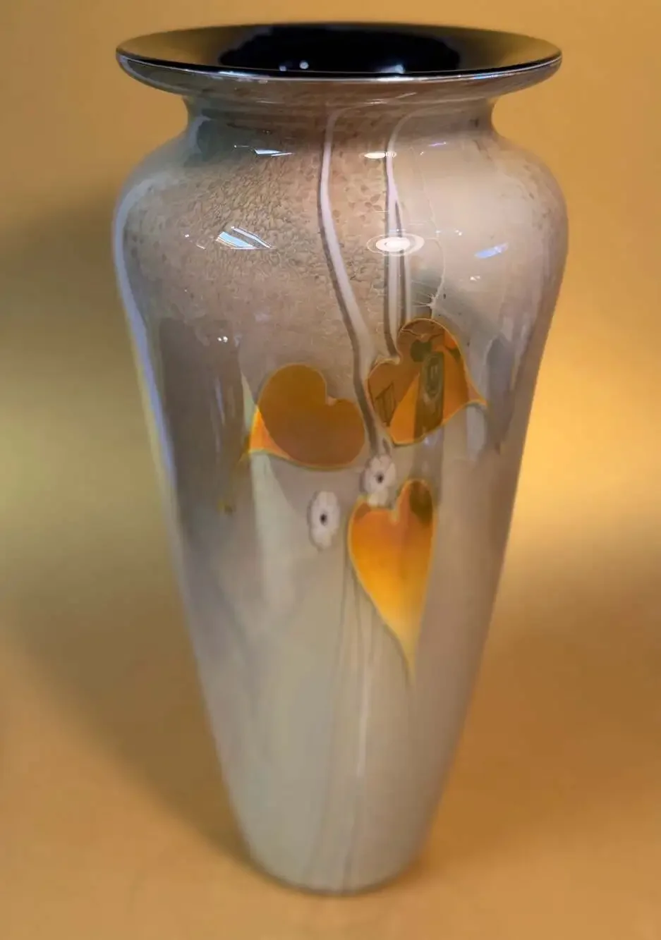 Stuart Abelman Signed 2004 Art Glass Vase with Heart‎ Motif